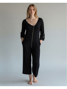 Diane Kennedy Offset V-Neck Zipper Jumpsuit, XL, Black